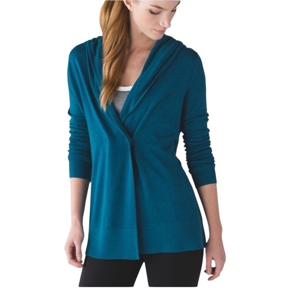 Lululemon | Sun Savasana Wrap Cashmere Blend Sweater Heathered Teal Size 4 - Picture 1 of 7